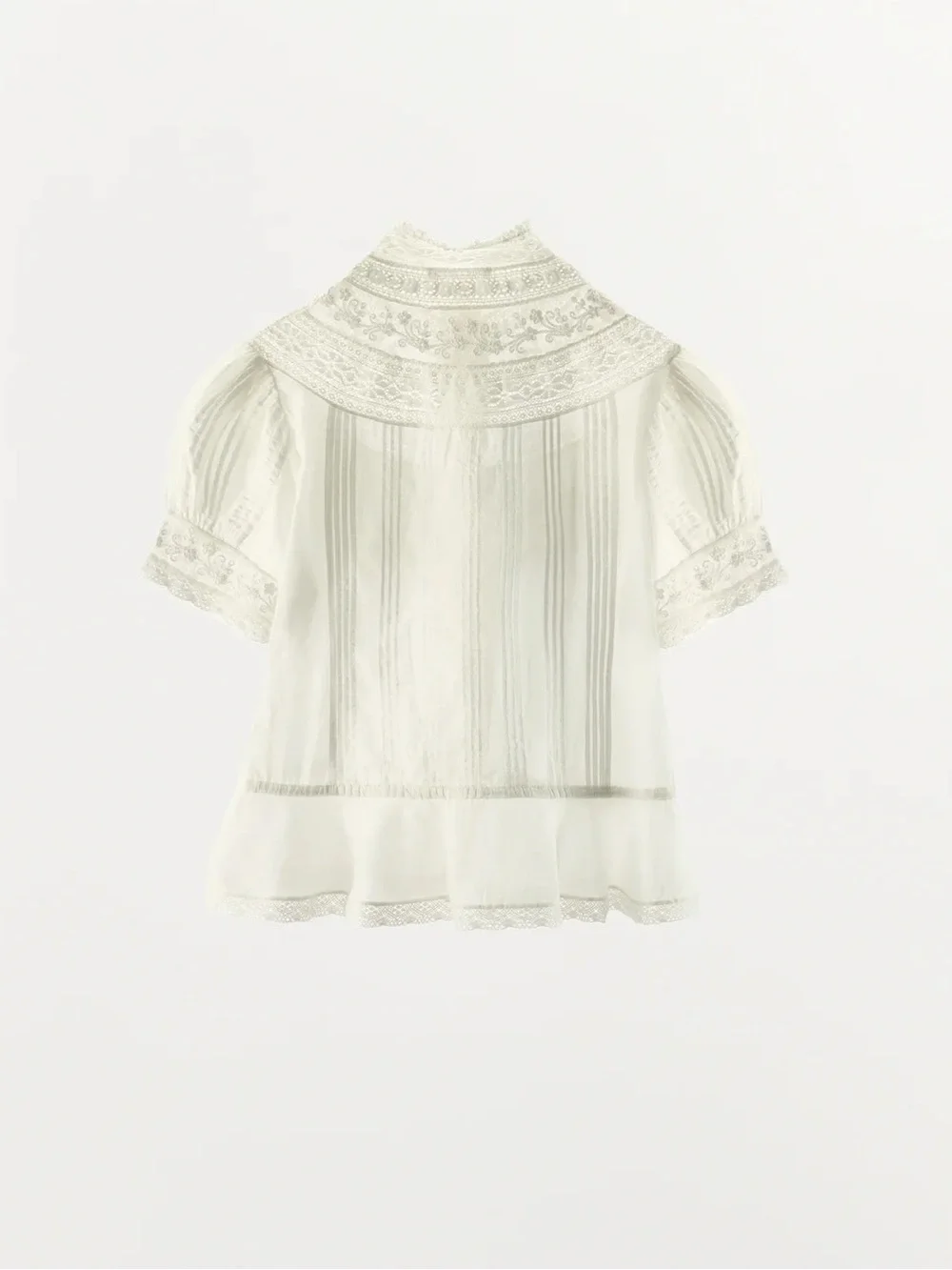 Zara Ivory Lace Yoke Peplum Button-Front Top